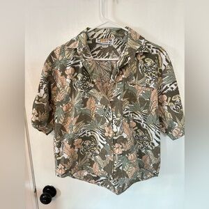 Vtg 80’s Just Cristina Jungle Tiger Print Safari Shirt Crop Button Sz S #1544